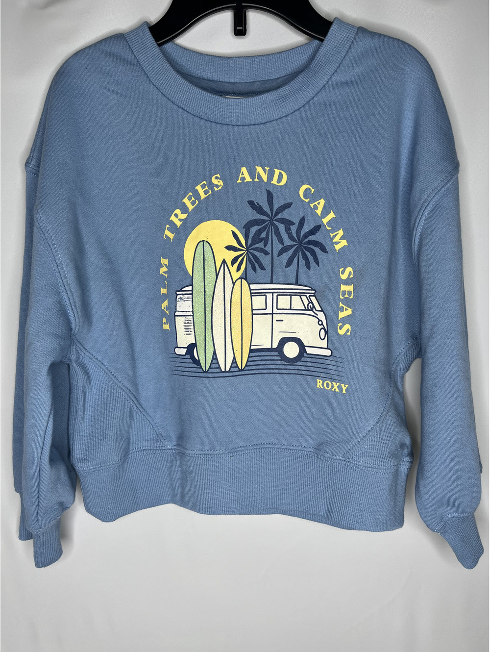 NWT Roxy Girl's Blue/"Palm Trees and Calm Seas" Long Sleeve Sweatshirt Size 4